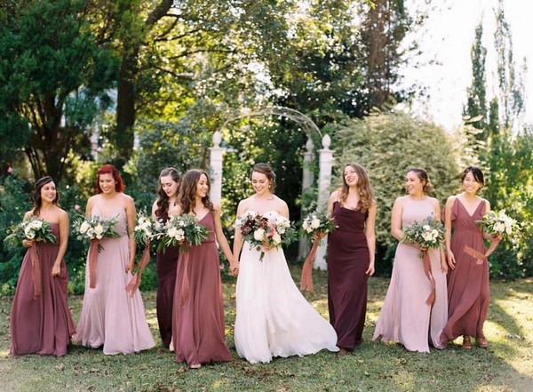 dusty rose and blush bridesmaid dresses