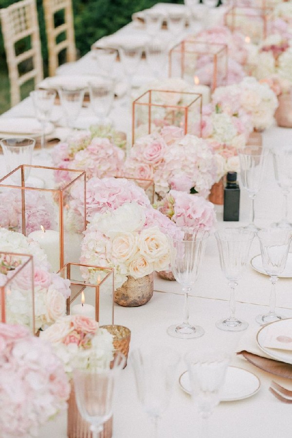 Blush Wedding Table Decorations and Place Setting