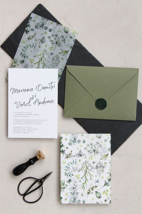 olive green wedding invitation set