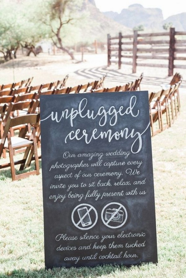 outdoor calligraphy unplugged wedding ceremony sign