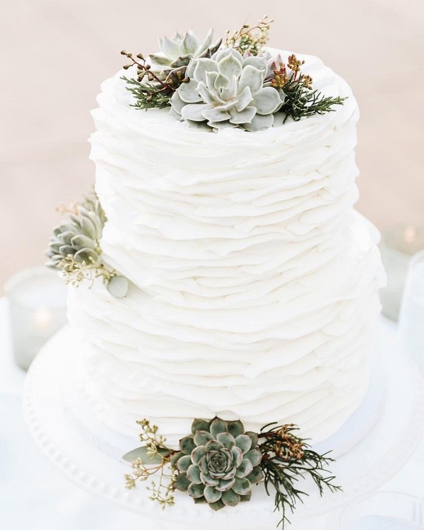 simple buttercream wedding cake with succulent 11