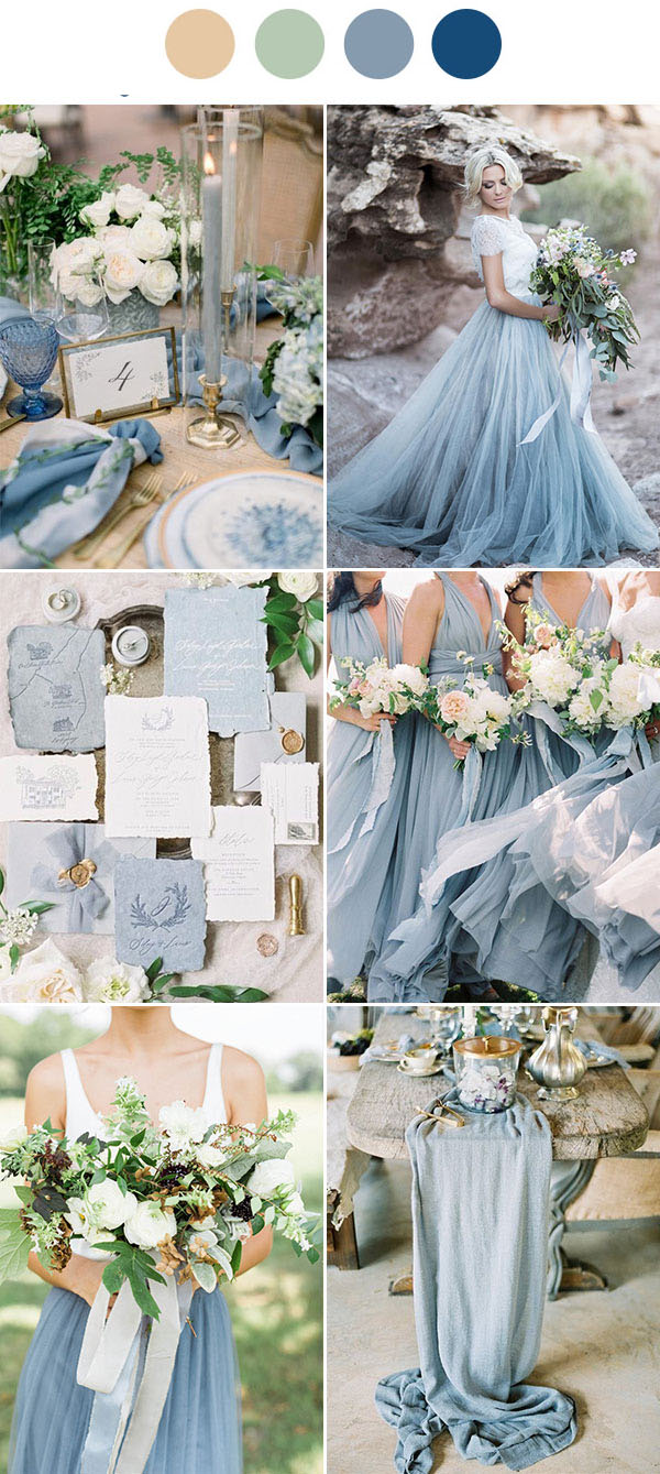 Dusty Blue wedding color schemes Earth tones wedding mix and match blue