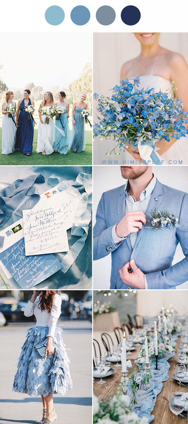 Dusty Blue wedding colors and ideas mix and match blue wedding inspiration