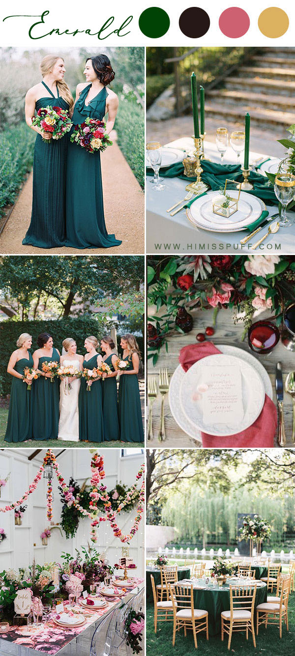 Emerald bridesmaid dresses colour combination for wedding dusty rose green colors