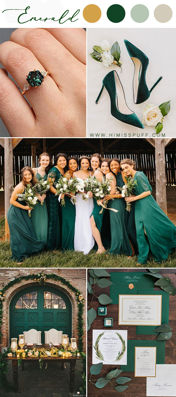 Emerald bridesmaid dresses latest wedding colours green pink color palette