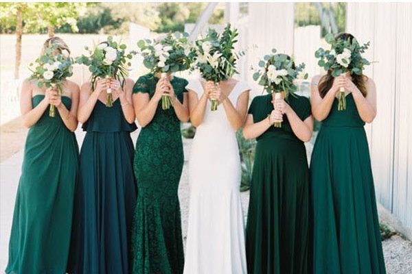 white and emerald green wedding dresses