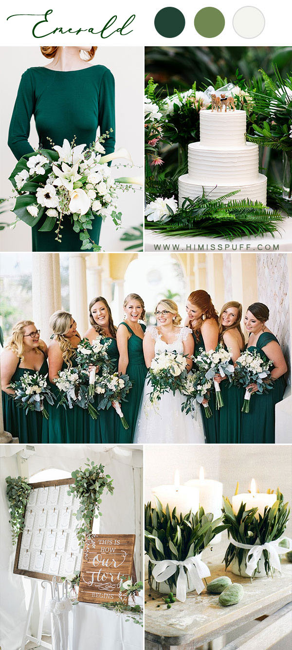 Emerald bridesmaid dresses wedding palette green white wedding color