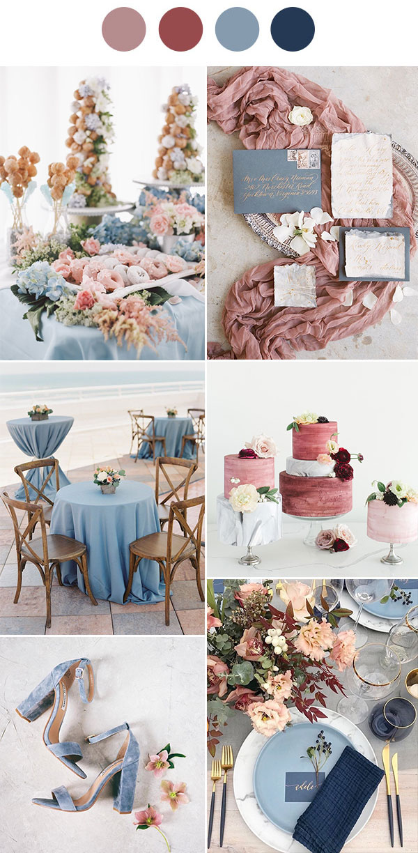 Navy Dusty rose Dusty Blue color palette ideas wedding inspirations