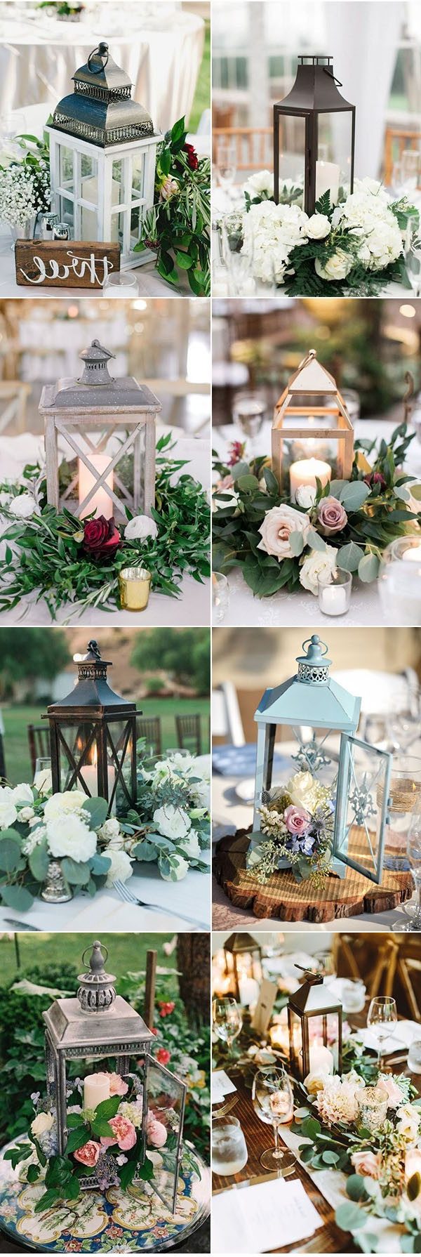 Rustic lantern wedding centerpieces with greenery floral decor