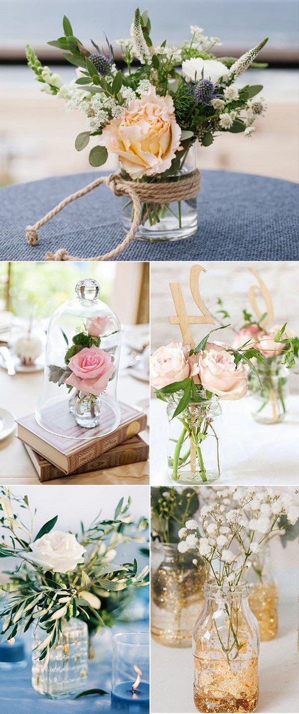 Spring trendy wedding centerpieces glass bottles with fresh floral