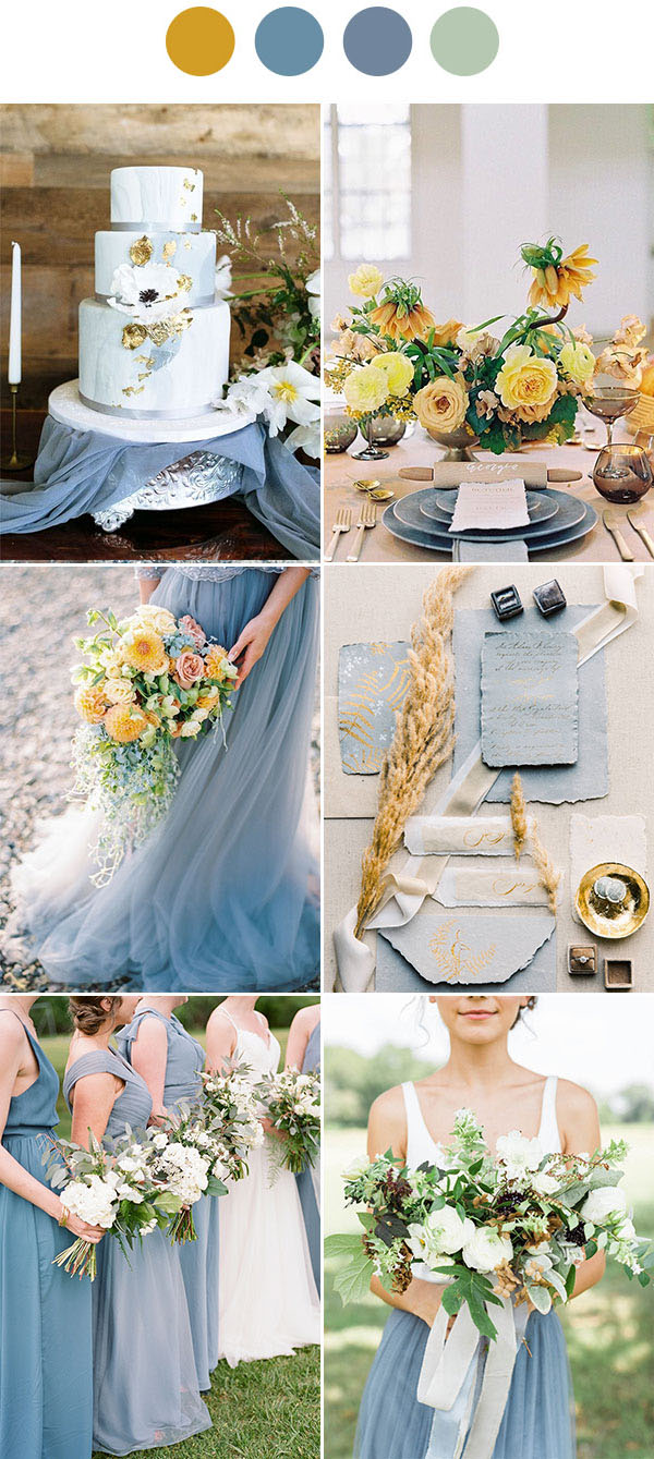 Sunflower Gold Dusty Blue wedding theme colors wedding color combos