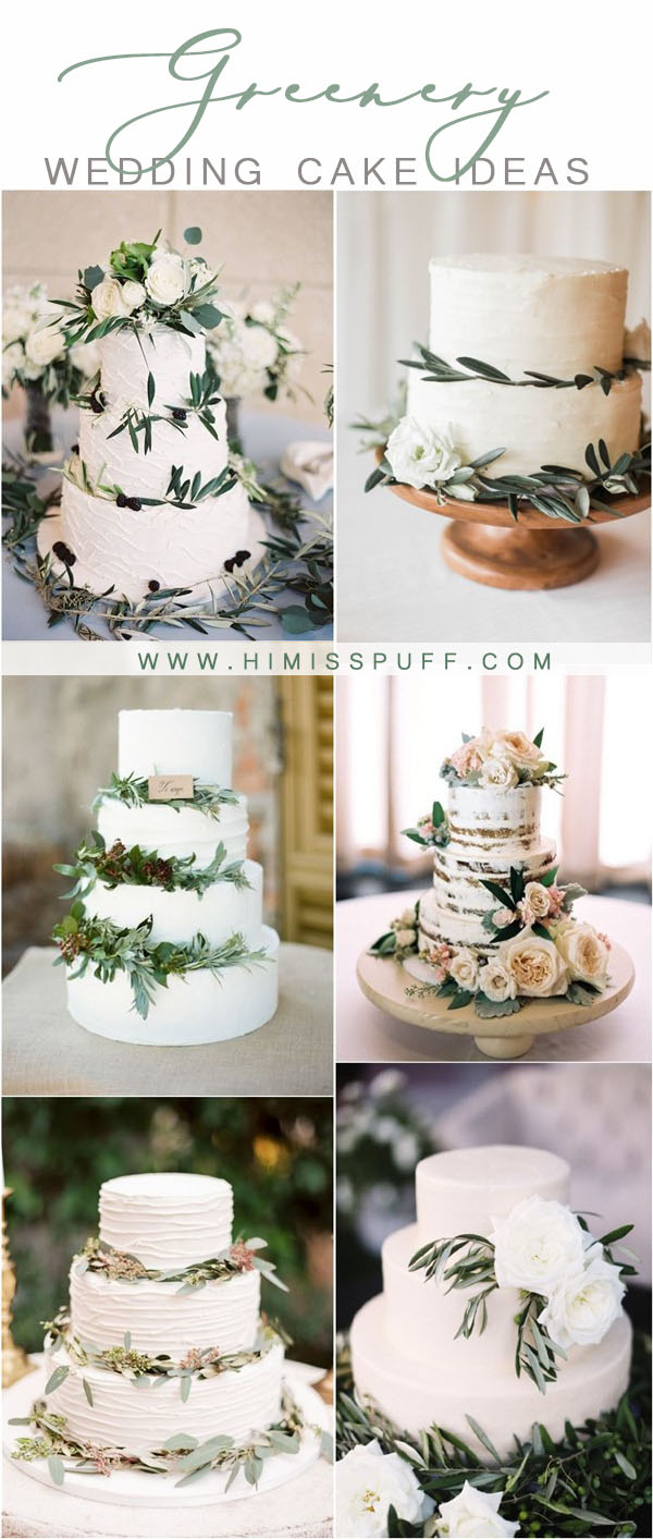 greenery wedding color ideas - greenery buttercream wedding cakes
