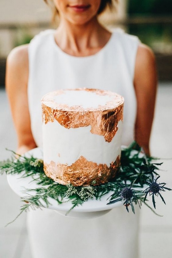 copper and greenery wedding cake ideas