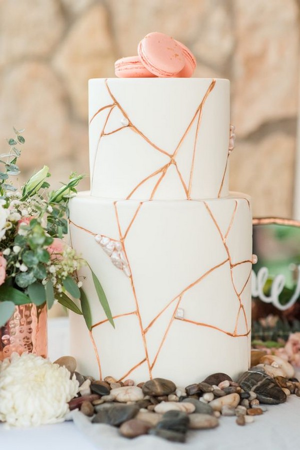 copper and rose gold wedding cake dieas