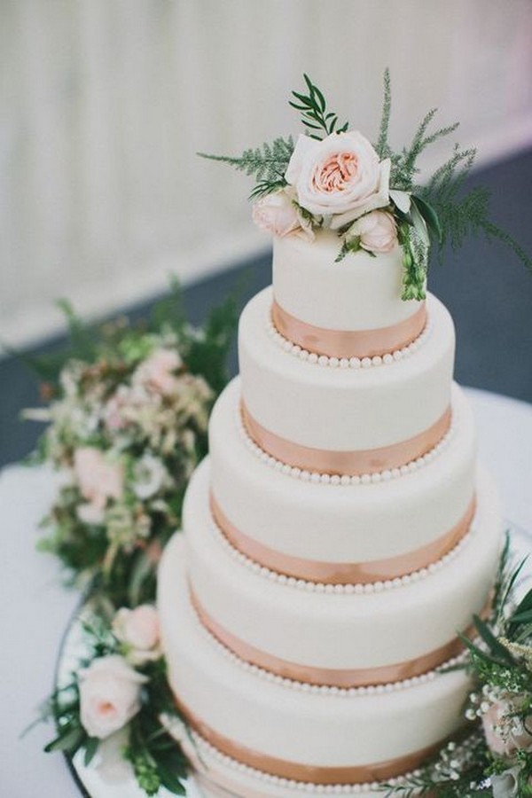 copper and white elegant wedding cake