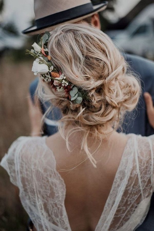 fall updo wedding hairstyles with flowers