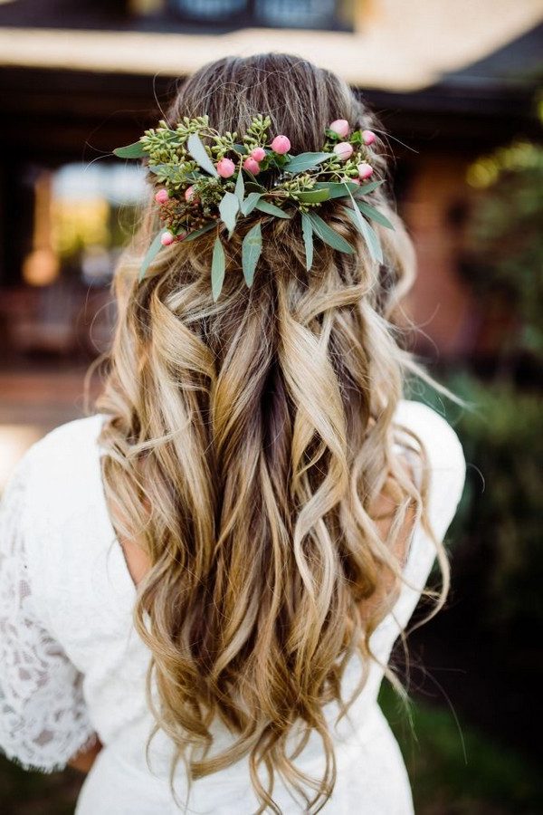 half up half down wedding hairstyle with flowers