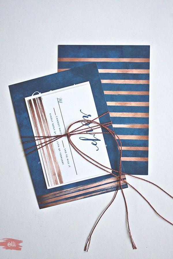 navy blue and copper wedding invitations