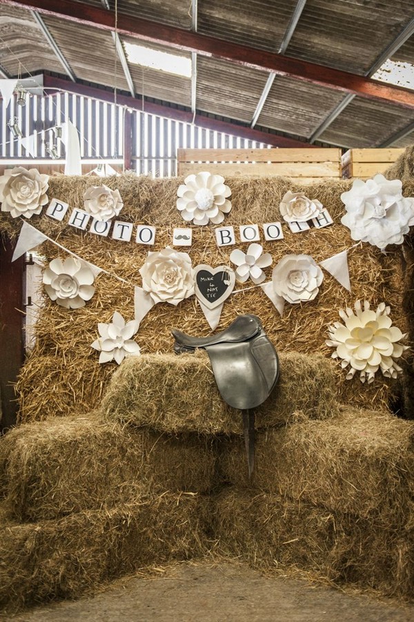 rustic country farm hay bales wedding photo booth