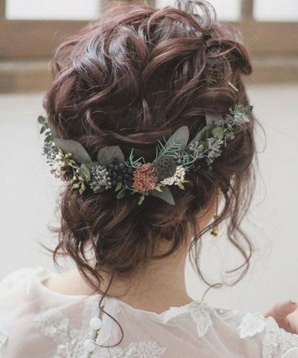 updo wedding hairstyle with flowers for fall
