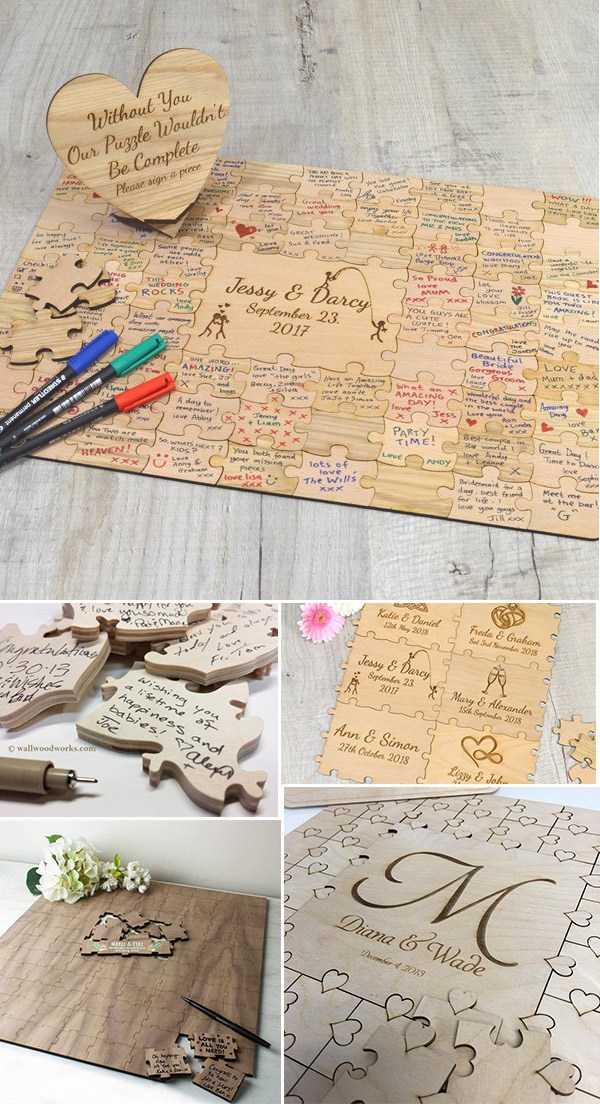 7 Wedding Guest Book Puzzle Wood Guestbook Rustic Wedding ideas alternative wedding guest book