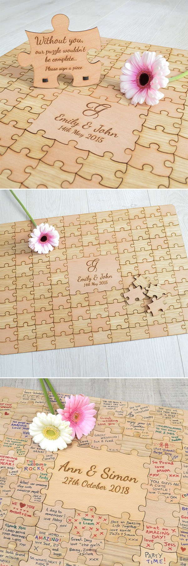 9 Personalised Wooden Wedding Jigsaw Puzzle Piece Guestbook alternative wedding guest book etsy
