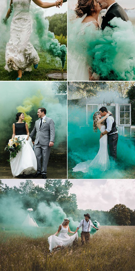 Bohemian smoke bombs wedding trends creative mint wedding smoke for wedding fall