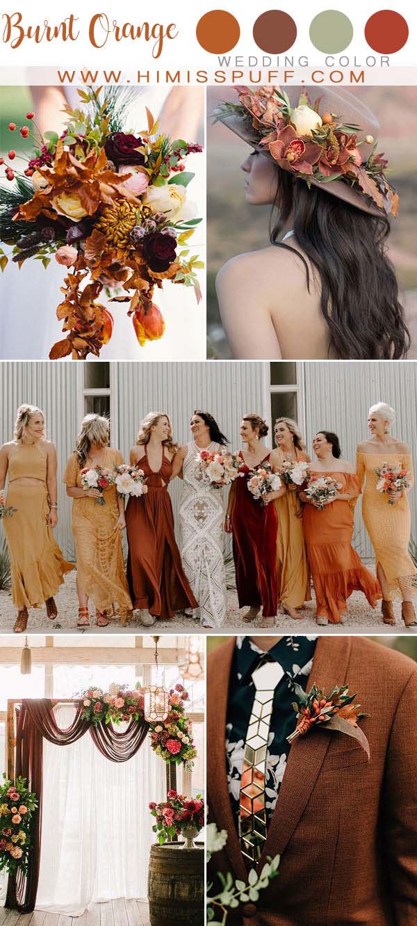 Burnt Orange wedding Color Bridesmaid dresses Bridal Hats