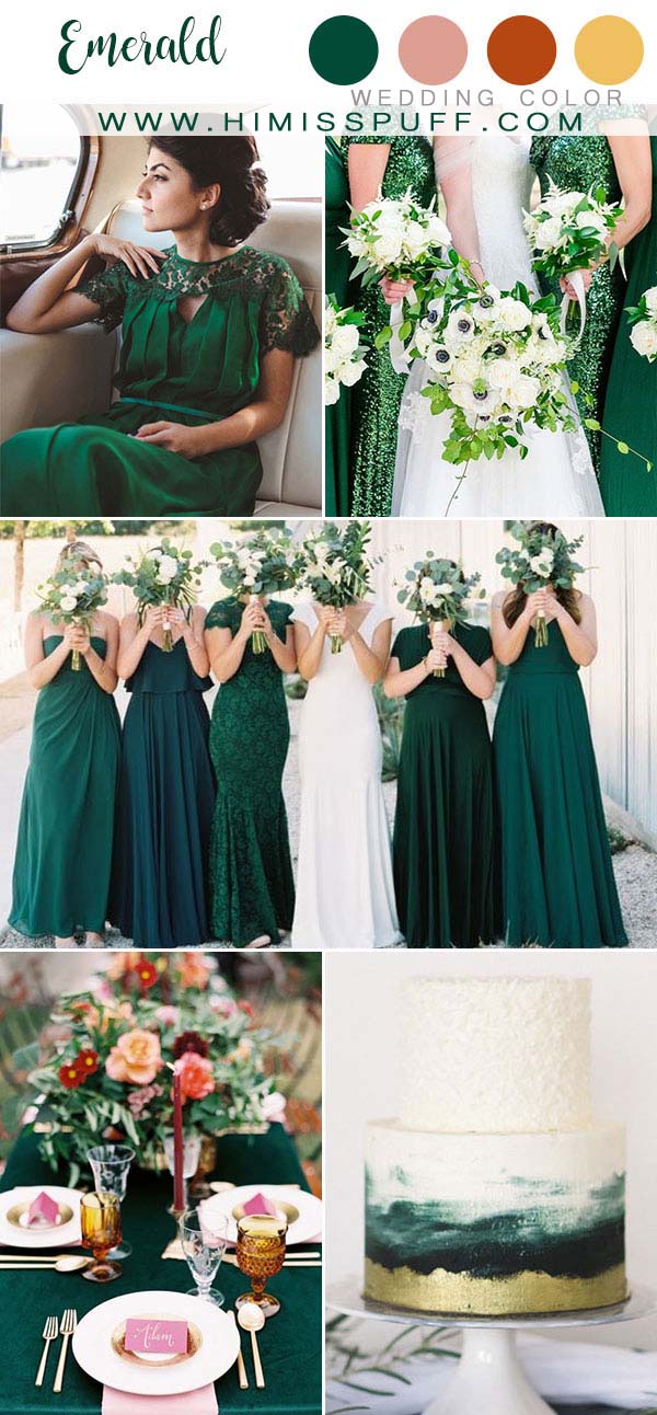 Emerald wedding color ideas Bridesmaid dresses Wedding cakes
