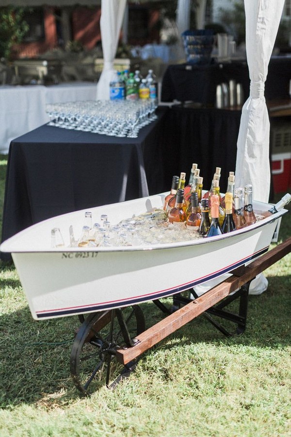 boat alcohol display for coastal wedding reception