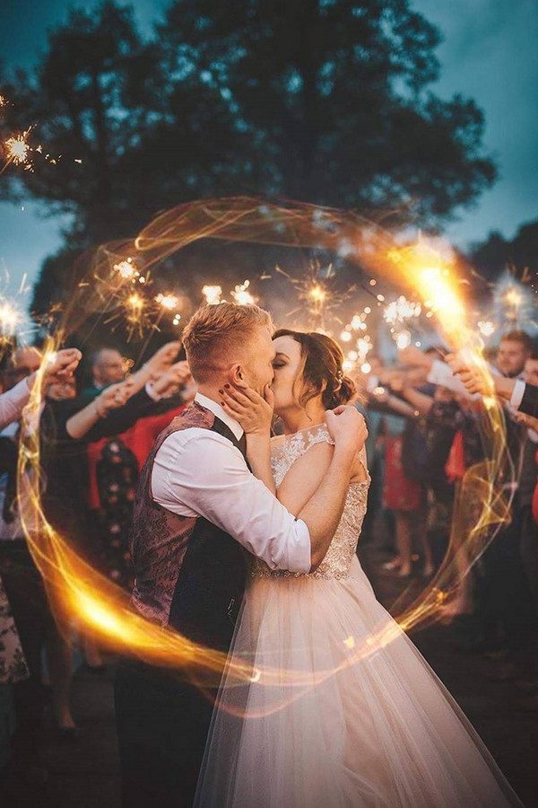 creative wedding kiss photos night lights bride and groom ladybirds photography