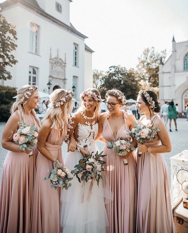 dusty rose bridesmaid dresses and sage green wedding bouquets