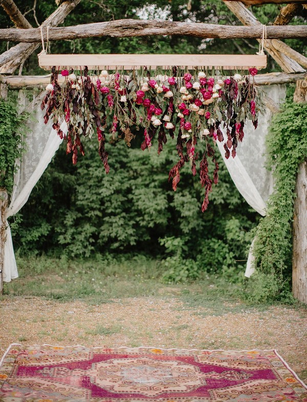 hanging florals bohemian wedding arch