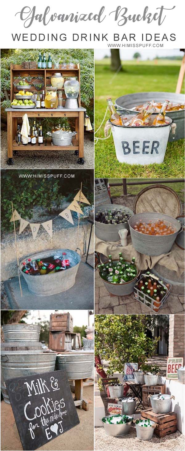 rustic country galvanized bucket wedding drink bar ideas