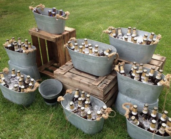 rustic outddor galvanized bucket wedding drink stands