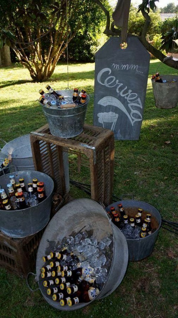 rustic outdoor galvanized bucket wedding drink bar