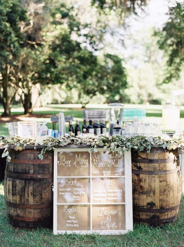 rustic outdoor wedding drink bar ideas