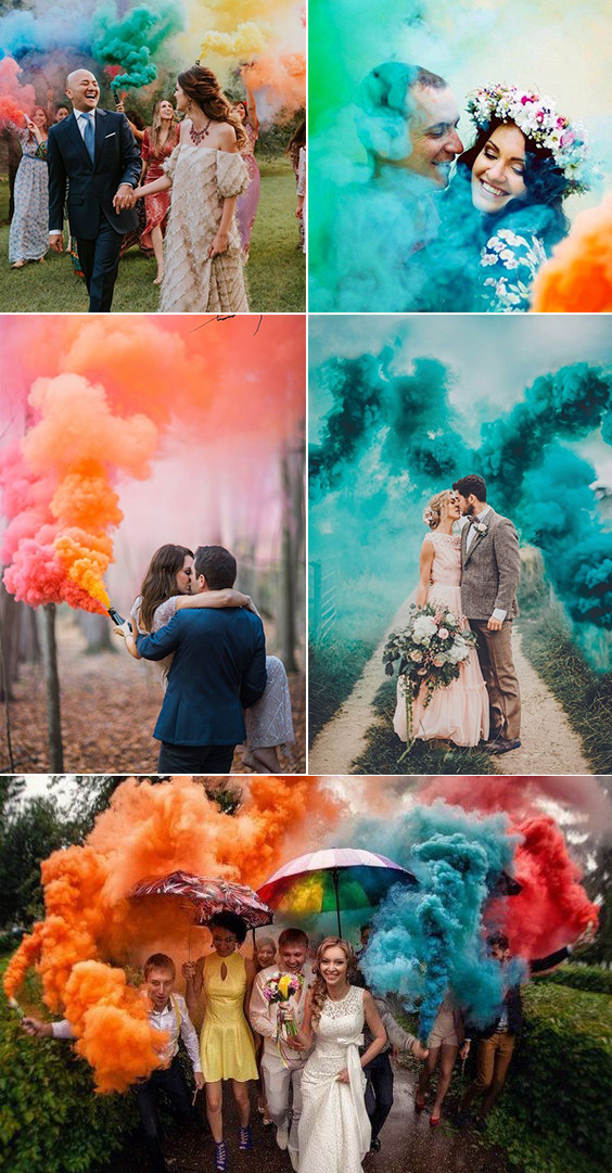 smoke bombs colored wedding smoke