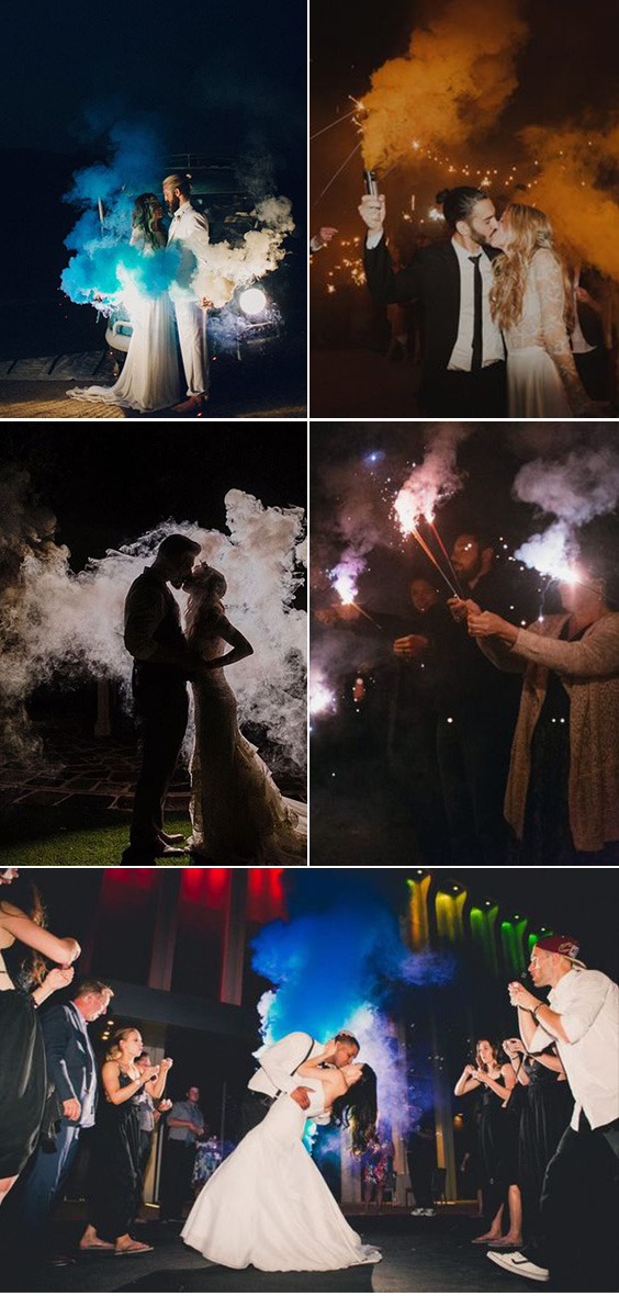 wedding trends colored smoke bombs at night sweet send off special wedding ideas