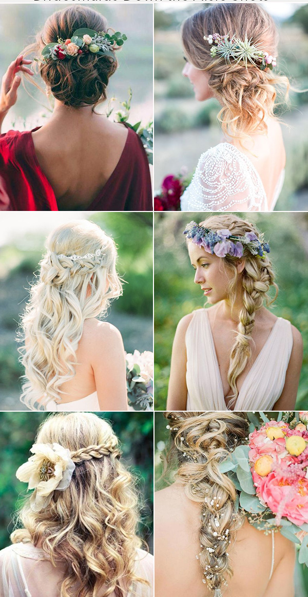 16 Bridesmaids hairstyle soft waves updo with real flower half up and down hairstyle for long hair flower threades long braid boho hairstyle for you