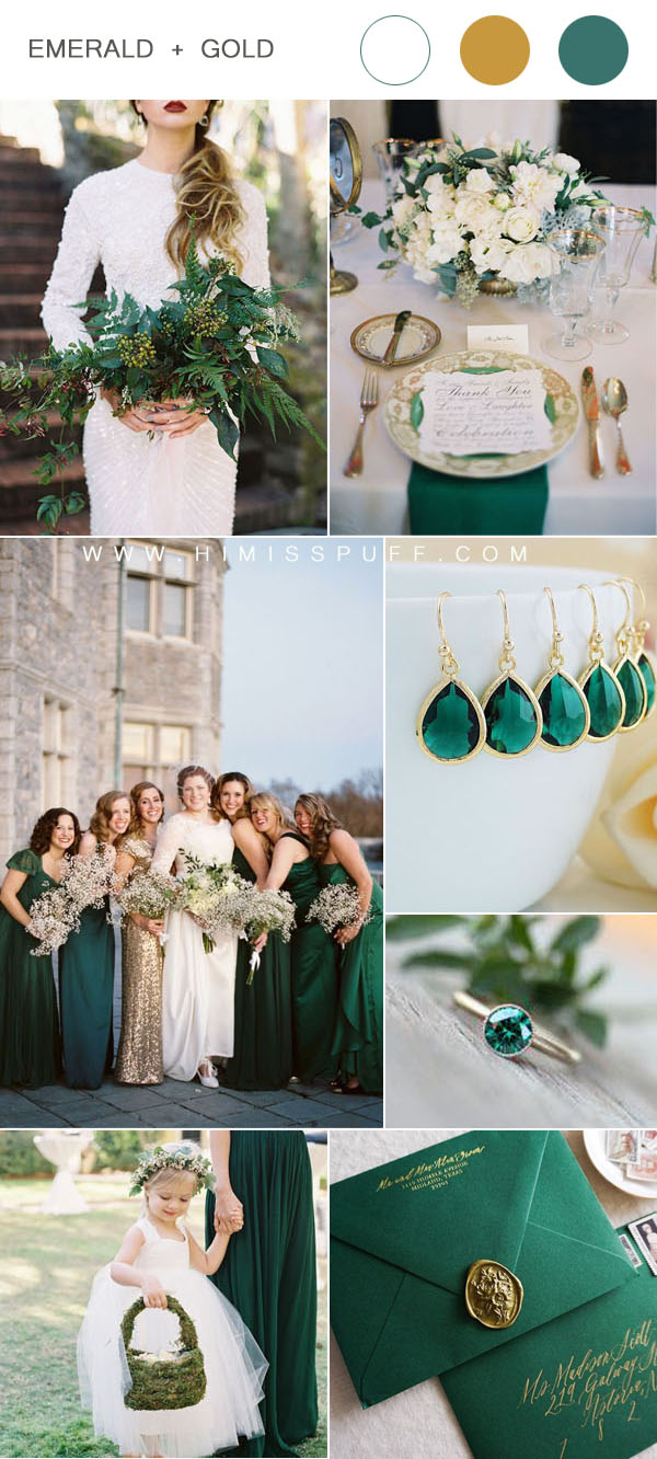 Greenery Emerald and Gold Wedding Color Combinations for Outdoor Weddings