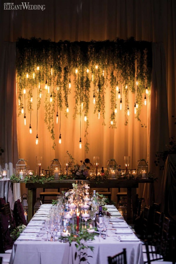 Moody Industrial wedding backdrop and sweetheart table