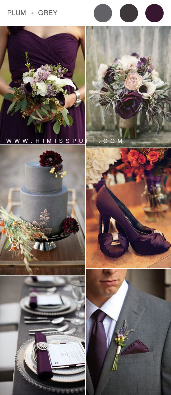 Perfect Wedding Color Combinations of Plum Purple and Grey
