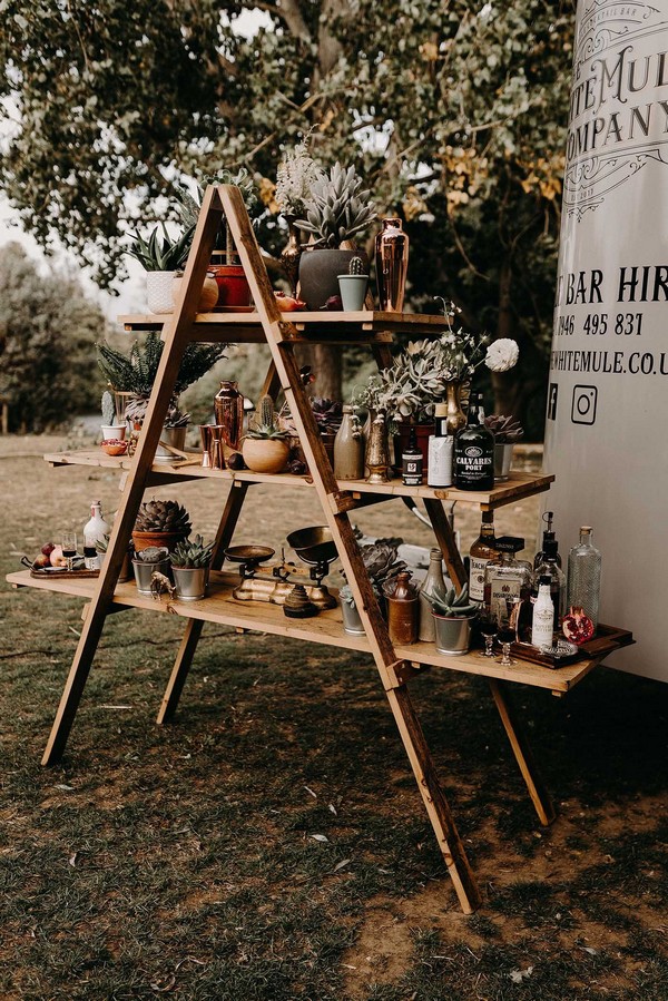 White Mule Drinks Trailer with vintage Step Ladder Shelving Display