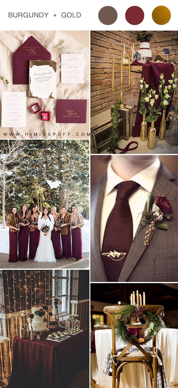 classic burgundy brown and gold winter wedding color combos