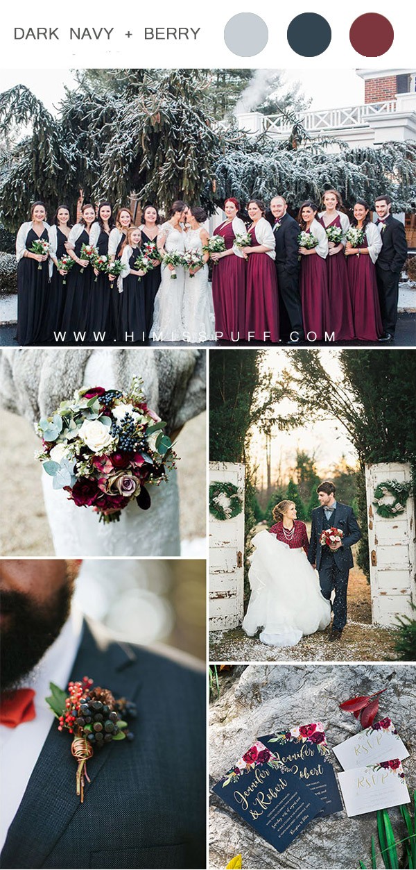 cran berry tone and navy blue christmas theme winter wedding colors