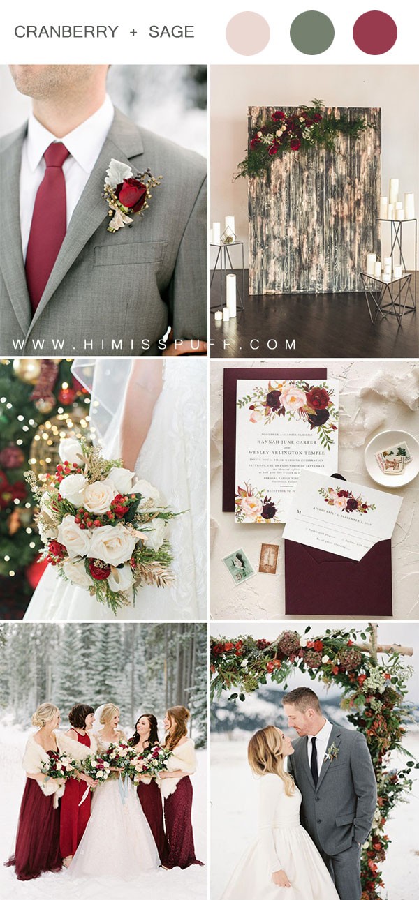cranberry grey and blush romantic winter wedding color ideas