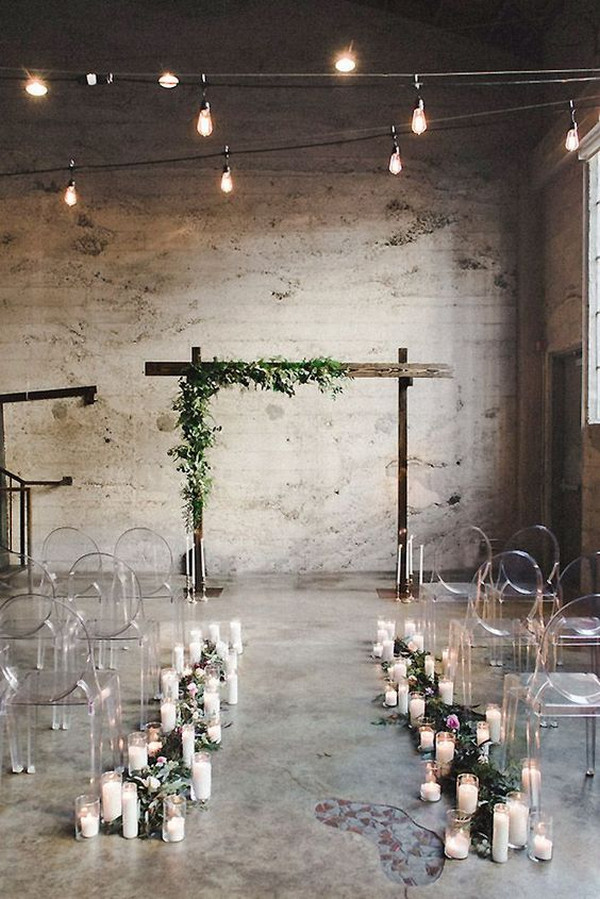 industrial wedding ceremony decoration ideas with candles