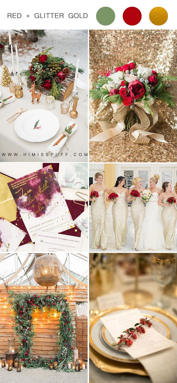 luxurious red and glittery gold christmas wedding theme