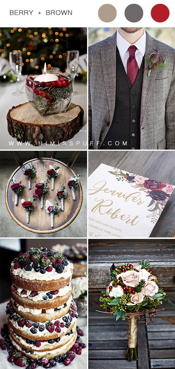 rustic berry red and shades of brown winter wedding ideas with christmas spirits